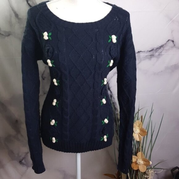 POL Navy Embroidered Cable-Knit Sweater - Picture 10 of 12